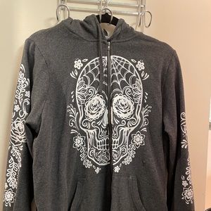 Torrid Zip Up Fleece Hoodie Grey Sugar Skull sz 3